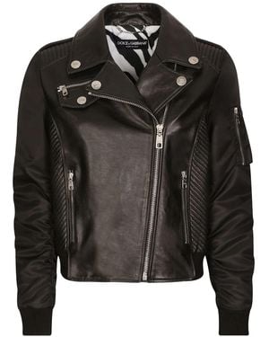 Dolce & Gabbana Leather Biker Jacket - Black