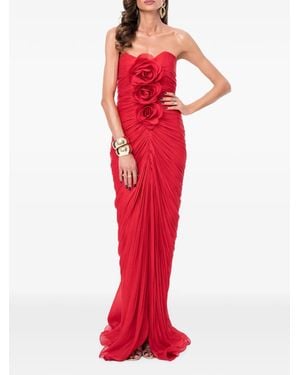 Ana Radu Floral-Applique Ruched Maxi Dress - Red