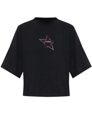 Palm Angels Cropped-T-Shirt Mit Print - Blau