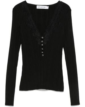 Self-Portrait Lace Trim Knit Top - Black