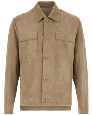 SANTORO Suede Flap-Pocket Jacket - Natural