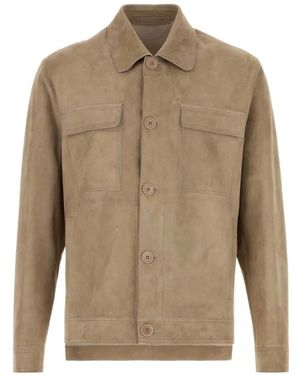 SANTORO Suede Flap-Pocket Jacket - Natural