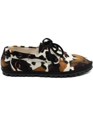Gondolina Rodeo Cow-Print Boat Shoes - Black
