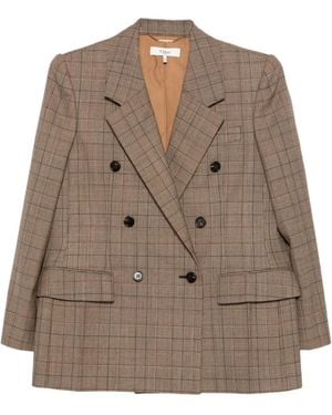 Chloé Double-Breasted Check Jacket - Brown