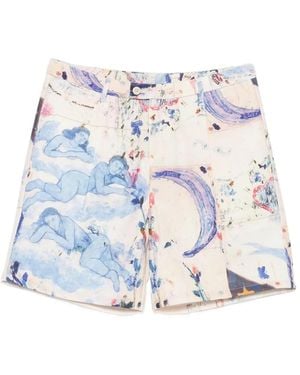 Kidsuper Graphic-Print Pleated Shorts - Blue