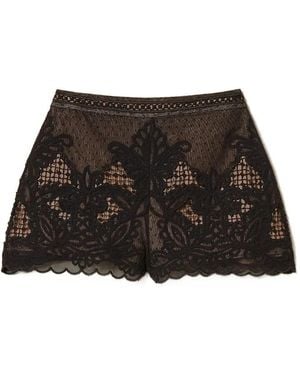 Twinset Mesh Shorts With Embroidery - Black