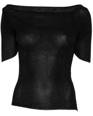 KHAITE Boat-Neck Ribbed Knitted Top - Black