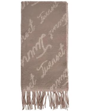 Twinset Fransenschal Mit Logo-Muster - Braun