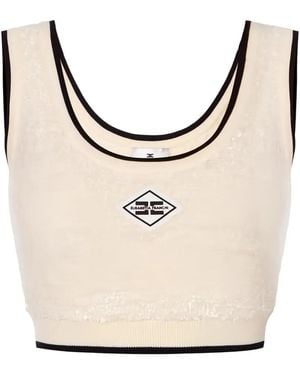 Elisabetta Franchi Bouclé Chenille Crop Top - Natural