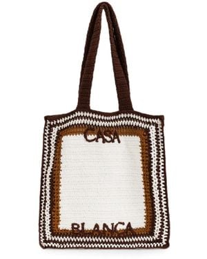 CASABLANCA Cabas En Crochet À Logo Brodé - White