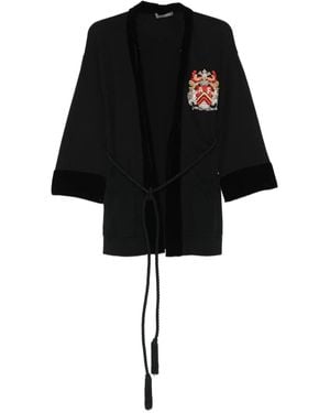 Alberta Ferretti Embroidered Patch Velvet Cardigan - Black