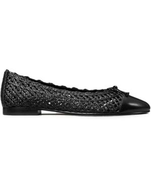 Tory Burch Woven Cap-Toe Ballet Flats - Black