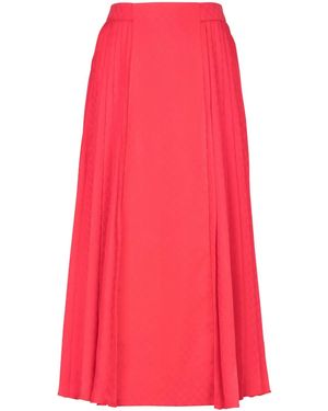 Balmain Mini Monogram Pleated Midi Skirt - Red