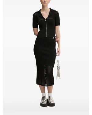 HUGO Zip-Front Ribbed-Knit Top - Black