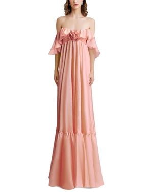 Gemy Maalouf Flower-Detail Ruffled Dress - Pink