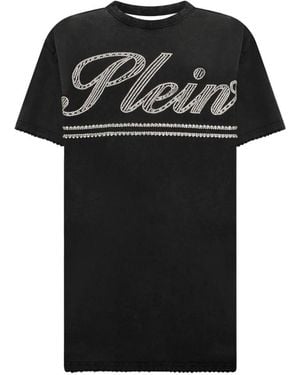 Philipp Plein Rhinestone-Embellished Open-Back Mini Dress - Black