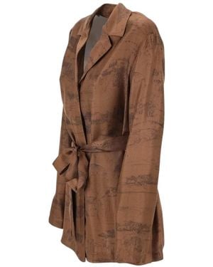 Max Mara Camisa Con Estampado De Paisaje Y Cinturón - Marrón