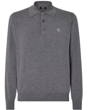 Fendi Long-Sleeve Polo Shirt - Grey