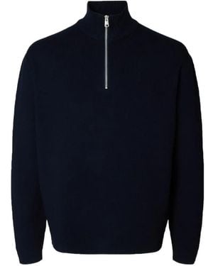 SELECTED Maglione Teller Con Mezza Zip - Blu