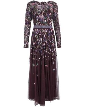 Mac Duggal Langärmeliges Abendkleid Mit Blumendetail - Lila