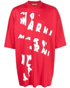 Marni Logo-Print Cotton T-Shirt - Red