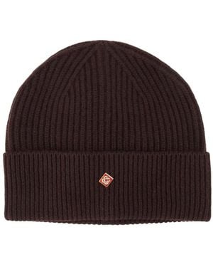 CASABLANCA Ribbed-Knit Logo-Plaque Beanie Hat - Red