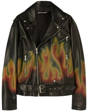 Palm Angels Burning Leather Jacket - Black