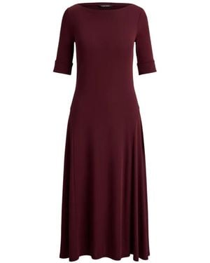 Ralph Lauren Rib-Knit Boat-Neck Midi Dress - Purple