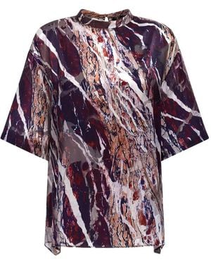 Roberto Cavalli Marble-Print Crew-Neck Blouse - Purple