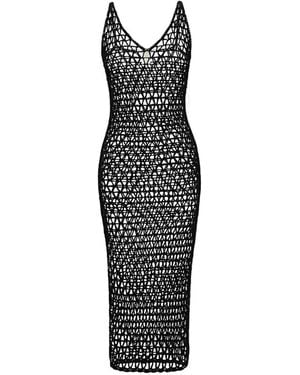 Paramidonna Robe Mi-Longue En Crochet À Col V - Noir