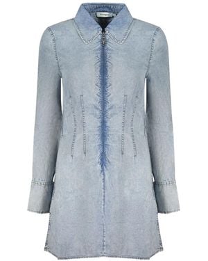 Desigual Zip-Up Acid-Wash Mini Dress - Blue