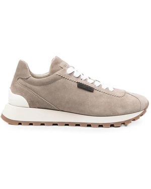 Brunello Cucinelli Monili-Embellished Suede Sneakers - White