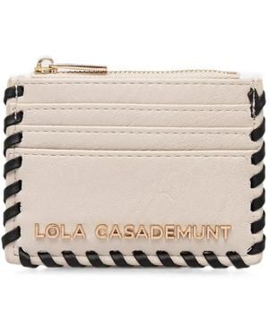 Lola Casademunt Whipstitch-Trim Logo-Plaque Cardholder - Natural