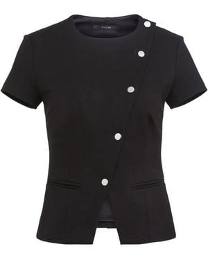 Toccin Maude Asymmetric-Button Short-Sleeve Top - Black