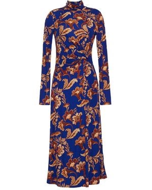 Cara Cara Floral-Print Turtleneck Midi Day Dress - Blue
