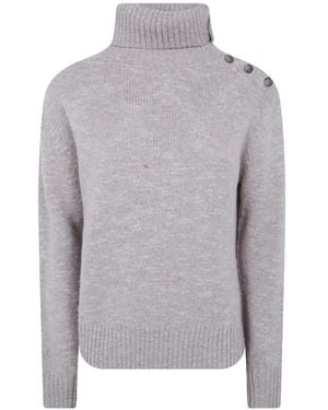 MC2 Saint Barth Button-Detail Roll-Neck Sweater - Grey