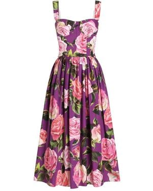 Dolce & Gabbana Rose-Print Midi Dress - Purple
