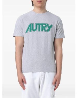 Autry Logo-Print Cotton T-Shirt - Grey