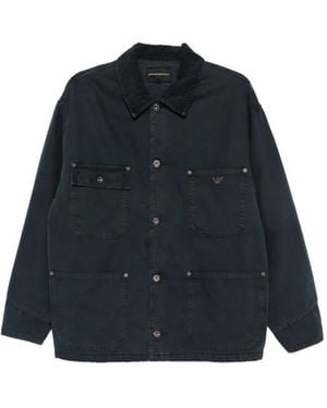 Emporio Armani Corduroy-Collar Logo-Plaque Jacket - Blue