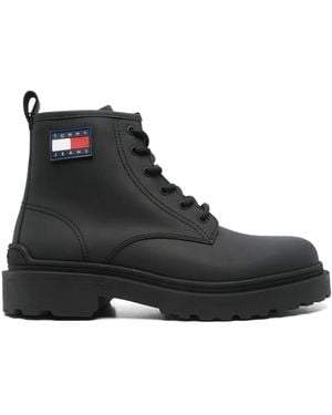 Tommy Hilfiger Leather Lace-Up Boots - Black