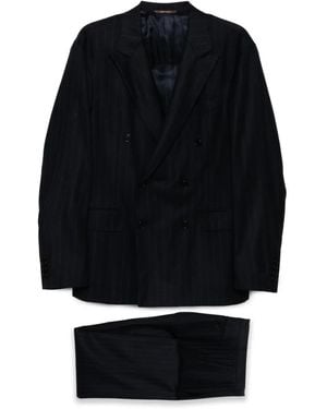 Canali Pinstripe Double-Breasted Suit - Black