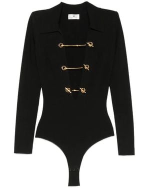 Elisabetta Franchi Body Con Aberturas Y Cadena - Negro