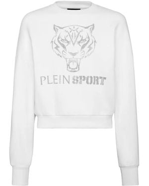 Philipp Plein Felpa Con Stampa Crop - Bianco