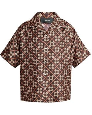 Amiri Ma Quad Monogram-Print Camp Shirt - Brown