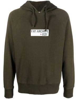 Fay Logo-Print Drawstring Hoodie - Gray