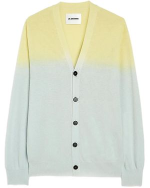 Jil Sander V-Neck Ribbed-Detail Cardigan - Green