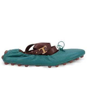 Tod's Buckle-Strap Gommino Ballet Flats - Green