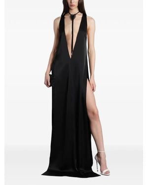 David Koma Plunging V-Neck Side-Slit Dress - Black
