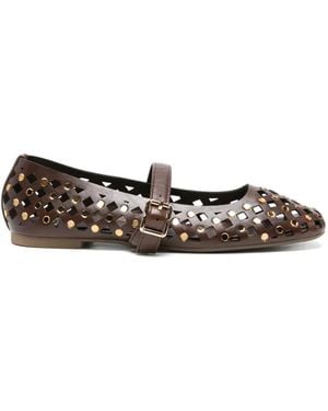 Exe' Studded Laser-Cut Ballet Flats - White
