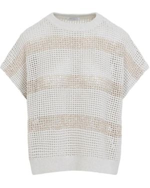 Brunello Cucinelli Striped Knitted Top - White